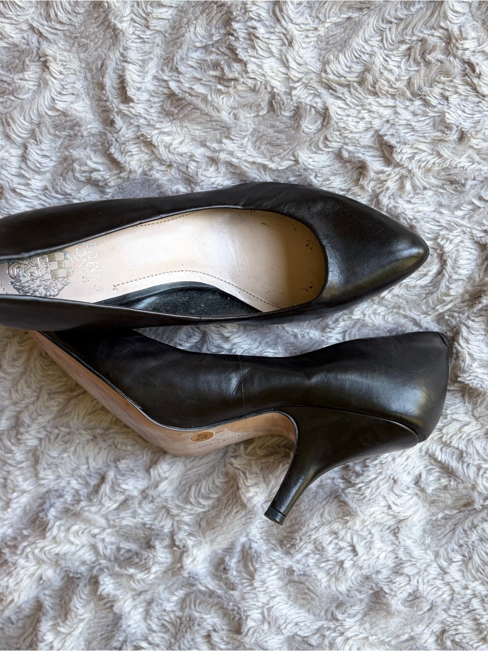 Vince Camuto Black Leather Pointed Toe Stiletto Pumps